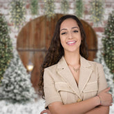 Aperturee - Snow Pine Tree Wooden Door Light Christmas Backdrop